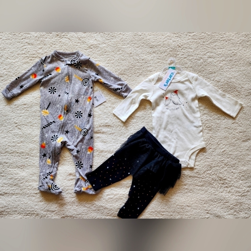 NWT baby girl fall Halloween clothes outfit and footie bundle, size 3 / 6 month